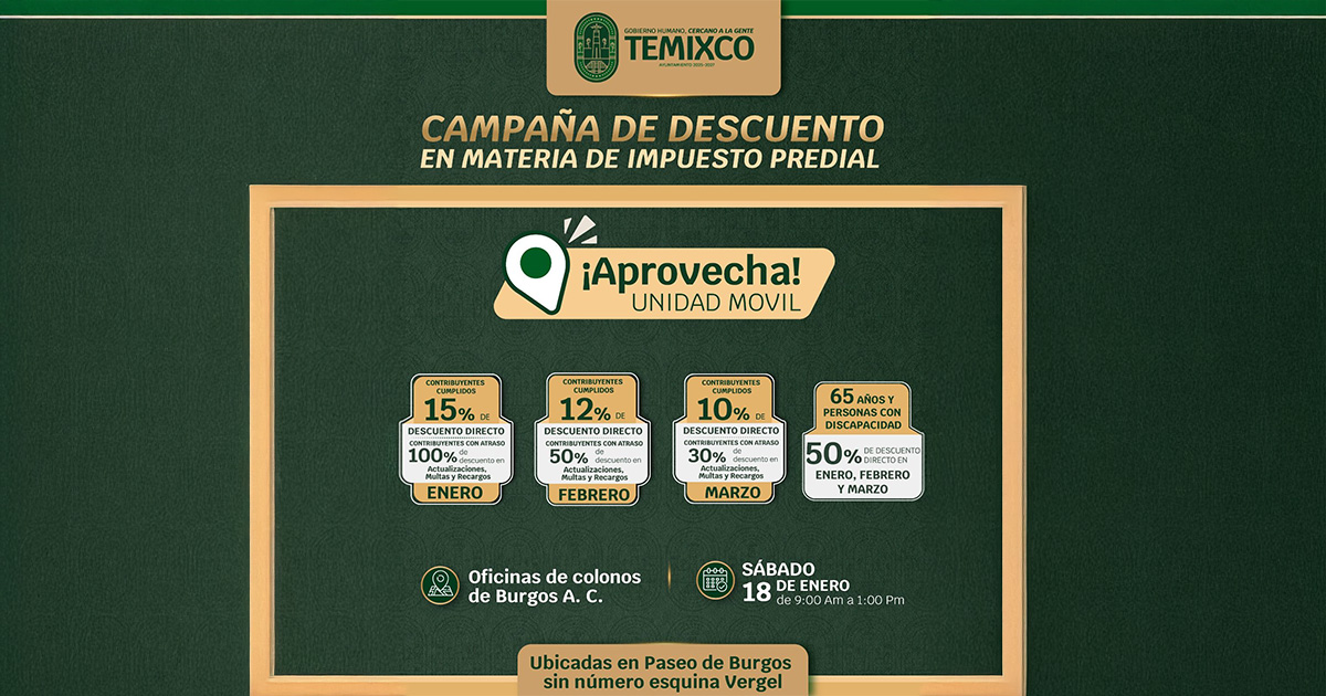 Acerca H. Ayuntamiento de Temixco pago de predial a colonos de Burgos con Unidad Móvil