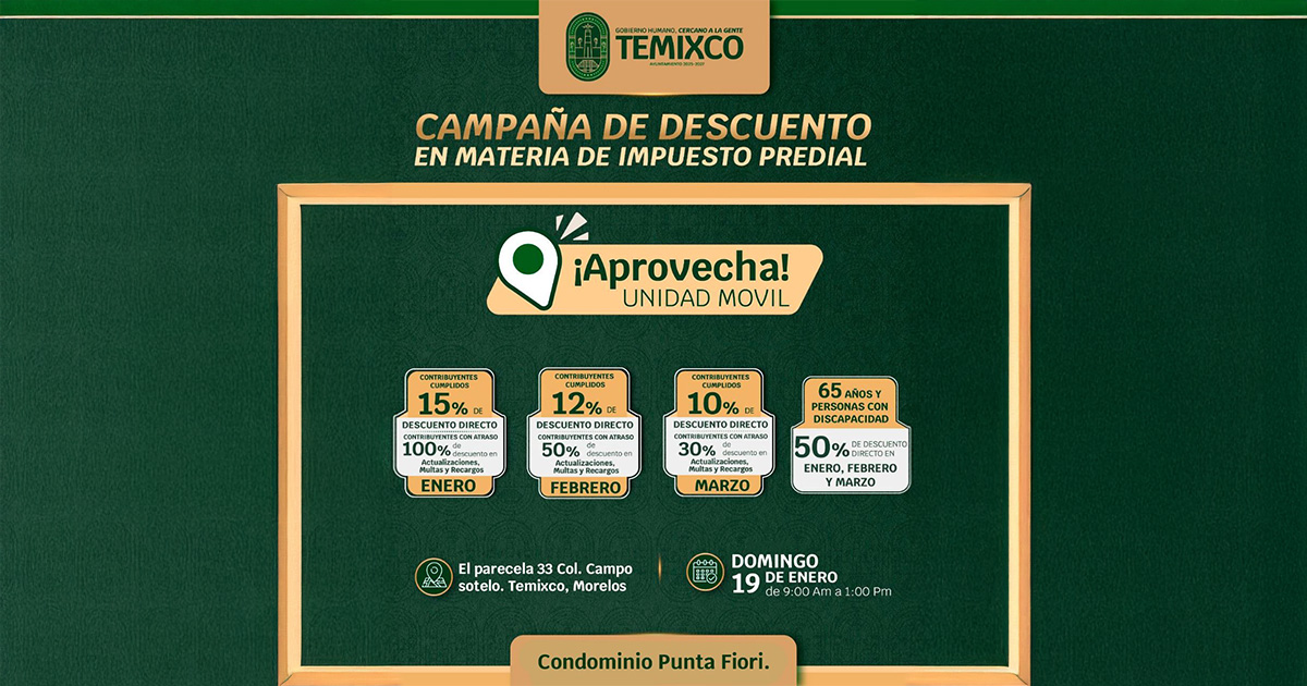 Habilita H. Ayuntamiento Unidad Móvil de pago predial en Condominio Punta Fiori este domingo