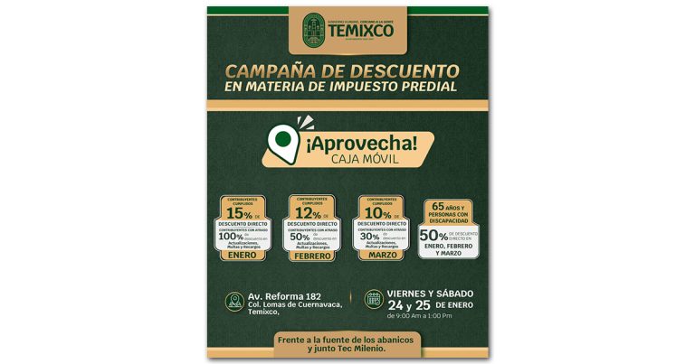 Instalará H. Ayuntamiento Caja Móvil de pago predial en Lomas de Cuernavaca este 24 y 25 de enero