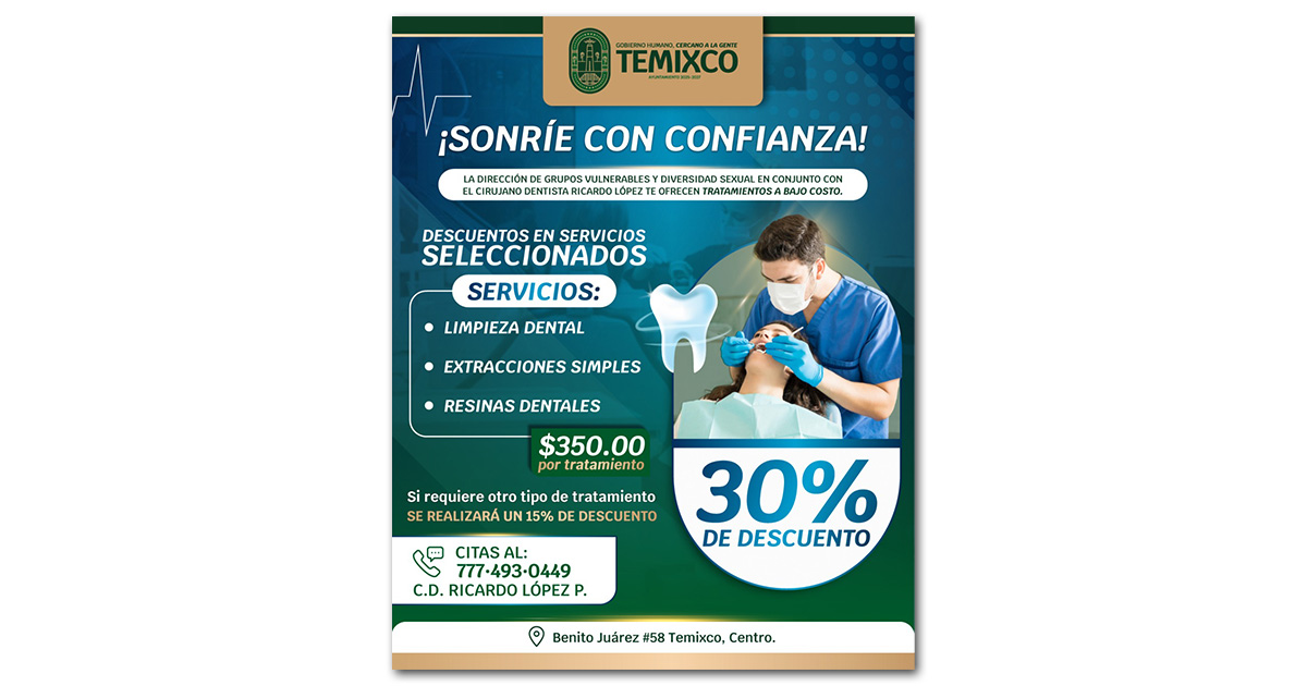 Lanza H. Ayuntamiento de Temixco campaña "Sonríe con Confianza" con servicios dentales a bajo costo